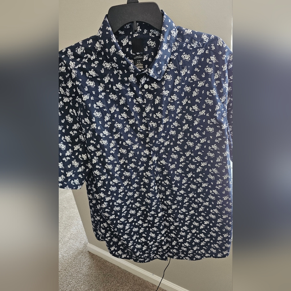 Navy Blue Floral Men's Shirt